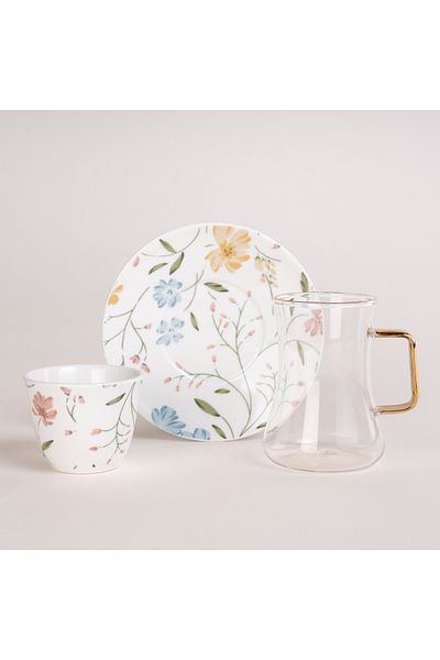 Dallaty white glass and porcelain Tea and coffee cups set 18 pcs