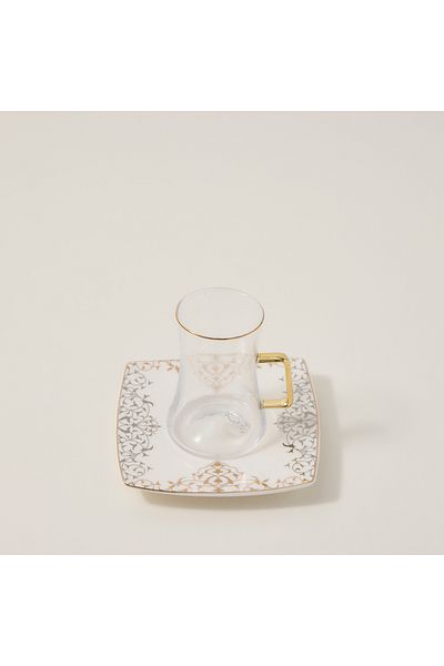 Dallaty white with silver and gold prints Tea and coffee cups set 28 pcs