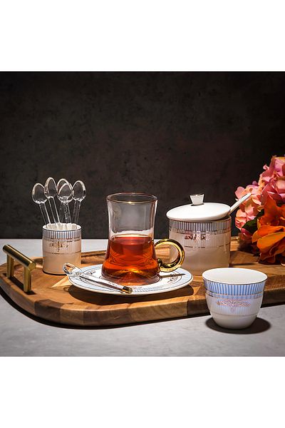 Generic 28Pc Arabic Tea And Coffee set Porcelain Royal Blue