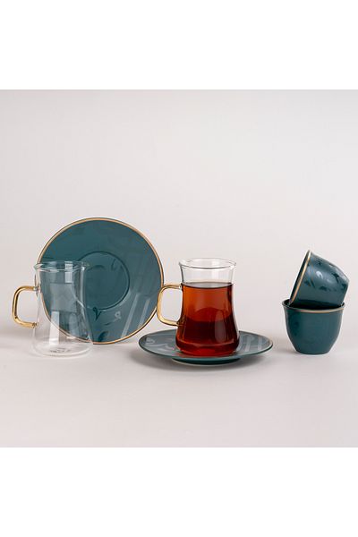 Generic Arabic Tea and Coffee Set 18Pc Porcelain Mattglow Green