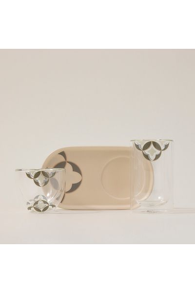 Dallaty beige glass and porcelain Saudi coffee and tea cups set 21 pcs