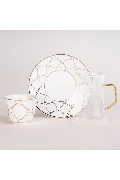Dallaty white and gold porcelain tea and coffee cups set 18 pcs