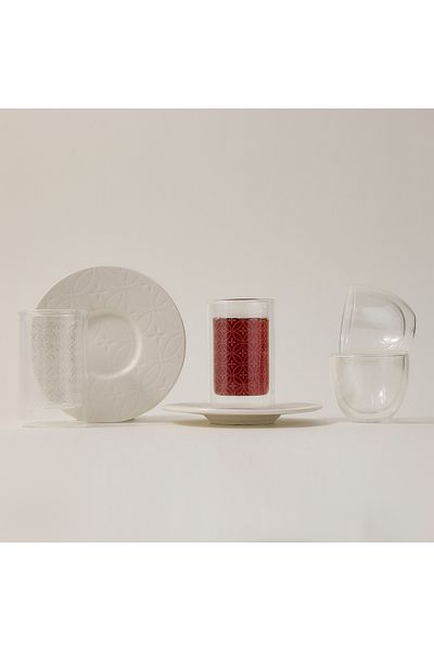 Dallaty white porcelain and glass Tea and coffee cups set 18 pcs