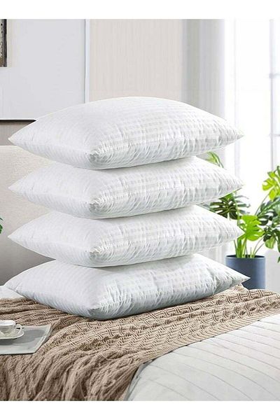 ROSHAN Set of 4 Hotel Striped Microfiber Pillows White 75x50cm