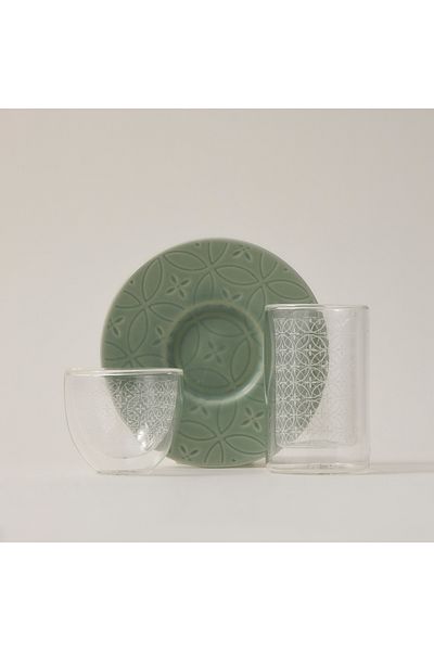 Dallaty green porcelain and glass Tea and coffee cups set 18 pcs
