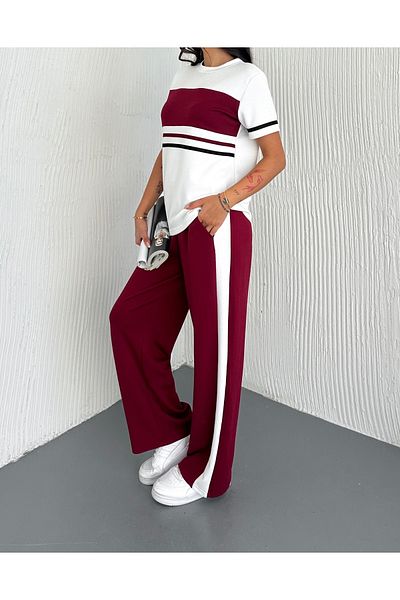 02Lady Fashion Garnish Strip Detail Modal Fabric Tracksuit Set