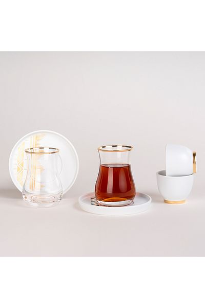 Dallaty white porcelain and glass Tea and coffee cups set 18 pcs