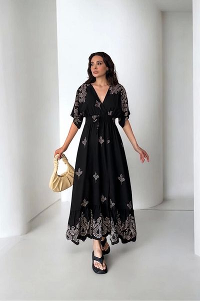 SUMEF Arin Black Patterned Maxi Dress-Black