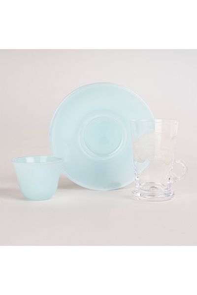 Dallaty light blue porcelain and glass tea and coffee cups set 18 pcs
