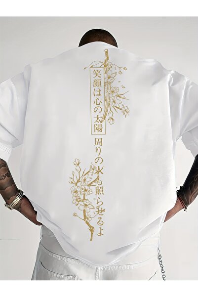 cc collection Erkek oversize Japon Kiraz Ağacı baskılı T-shirt rahat ve şık Tasarım