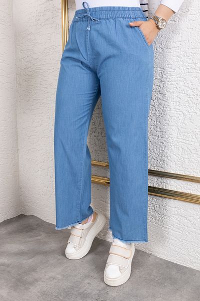 Nevayla Moda Elastic Waist Linen Trousers - Light Blue / A0104