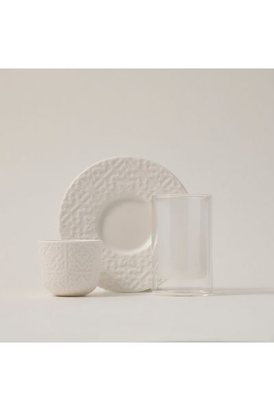 Dallaty white porcelain and glass Tea and coffee cups set 18 pcs