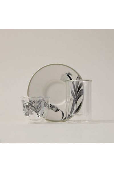 Dallaty white porcelain and glass Tea and coffee cups set 18 pcs