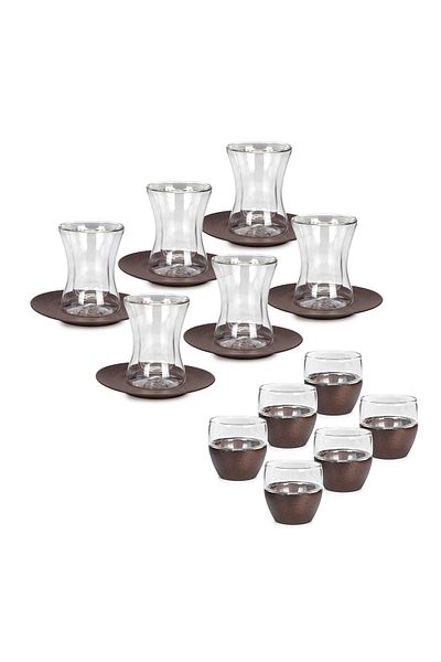 Dallaty glass and wood Tea and coffee cups set 18 pcs