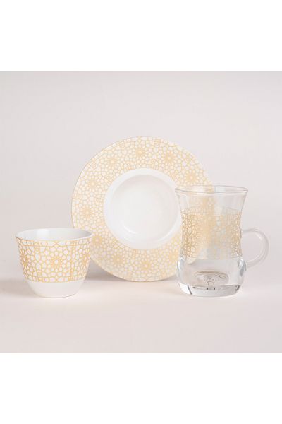 Dallaty Zukhroof white with gold prints Ottoman tea and coffee cups set 28 pcs