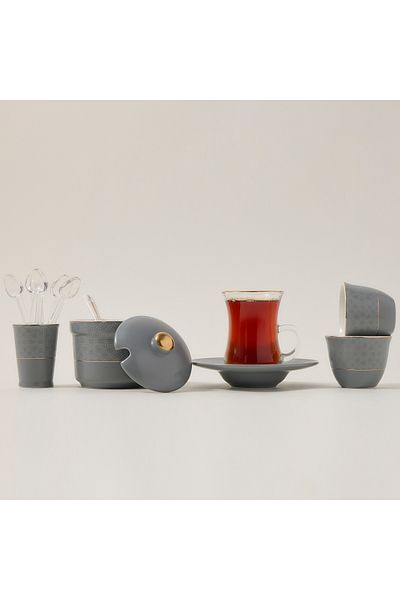 Dallaty Zukhroof grey Tea and coffee cups set 28 pcs