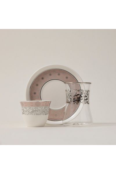 Dallaty white porcelain and glass Tea and coffee cups set 18 pcs