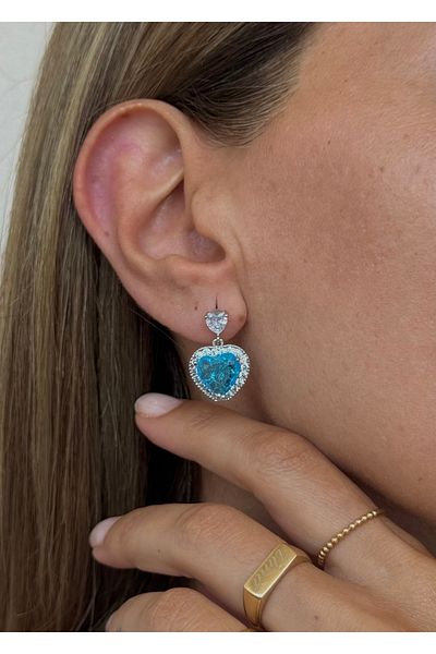 Home Sihra Accessories Dangle Nail Model Blue Heart Earrings Silver Color Earrings
