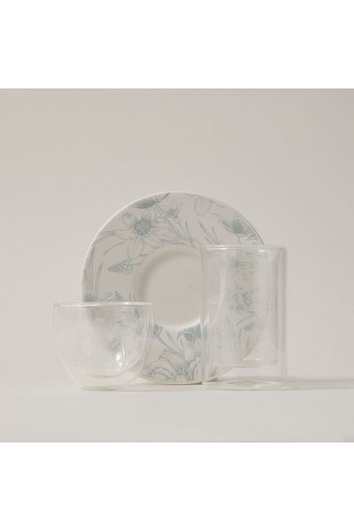 Dallaty white porcelain and glass Tea and coffee cups set 18 pcs