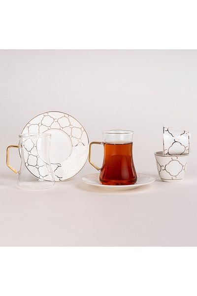 Dallaty white and gold porcelain tea and coffee cups set 18 pcs