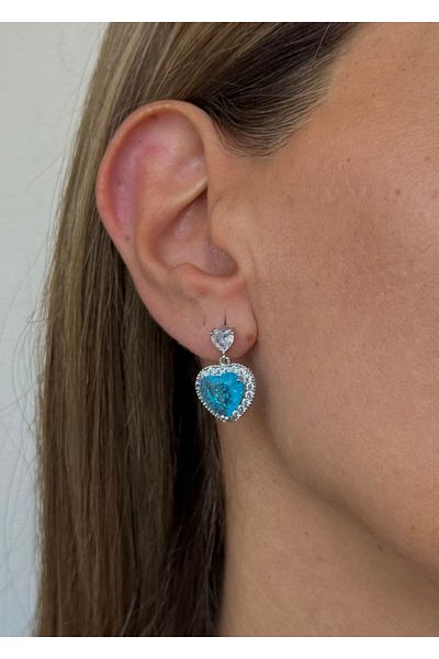 Home Sihra Accessories Dangle Nail Model Blue Heart Earrings Silver Color Earrings