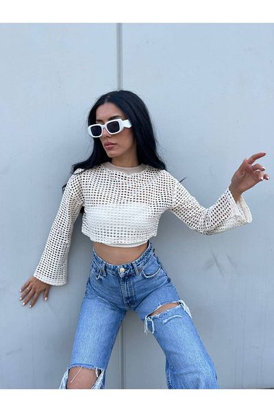 hiraz fashion Women's Cream Color Lace Crop