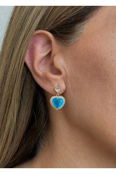 Home Sihra Accessories – Hanging Nail Model Blue Heart Earrings (Gold Color)