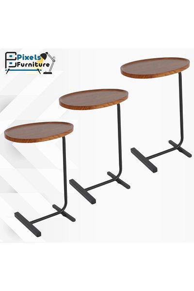 PixelsFurniture 3 Pieces Pixel Furniture C-Shaped Side Table Set for Sofa and Bed, Solid Metal Base Table