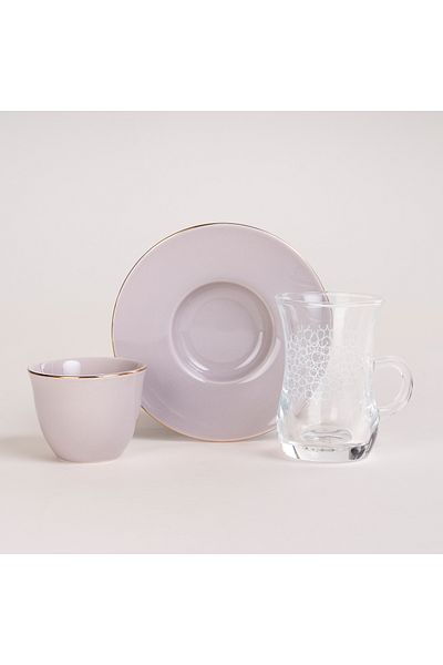 Dallaty Zukhroof light purple porcelain and glass Tea and coffee cups set 20 pcs