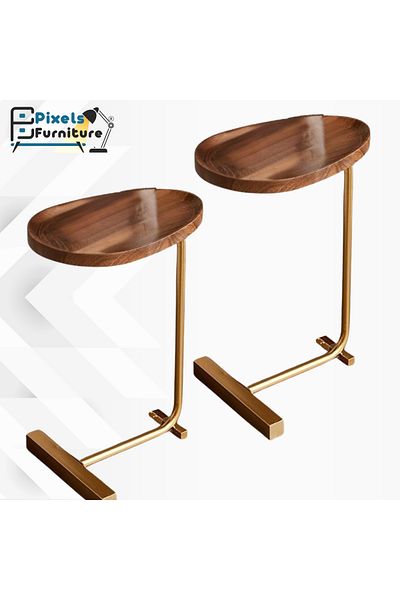 PixelsFurniture 2 Pieces Pixel Furniture C-Shaped Side Table Set for Sofa and Bed, Solid Metal Base Table