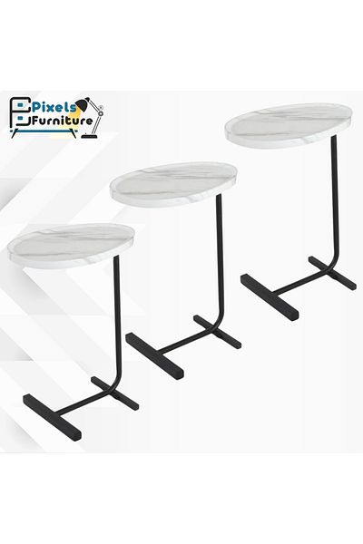 PixelsFurniture 3 Pieces Pixel Furniture C-Shaped Side Table Set for Sofa and Bed, Solid Metal Base Table