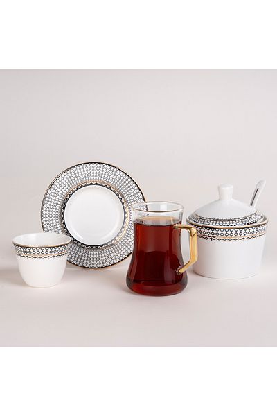 Dallaty white glass and porcelain Tea and coffee cups set 18 pcs