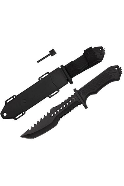 OEM Military Tactical Knife, Multifunctional for Survival, With Sheath, Fire Starter, 31 cm, Black