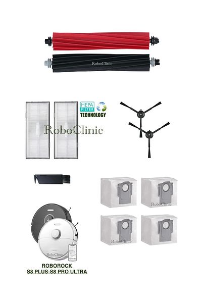 Roboclinic Roborock S8 Plus, S8 Pro Ultra Compatible Replacement Dust Bag, Brush, Hepa Filter Set-11 Pieces