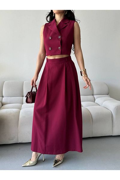 LOBOLIC Women's Stylish Double Breasted Crop & Long Skirt Set - Set of Two