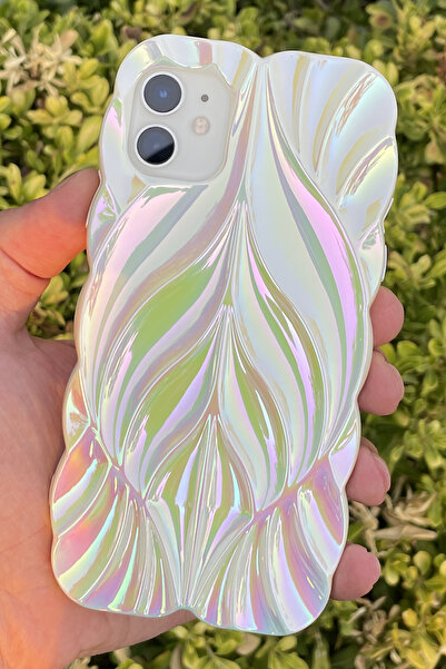 CEPSTOK iPhone 11 Kılıf Yaprak Desenli Hologramlı Parlak Darbe Önleyici Silikon Kapak