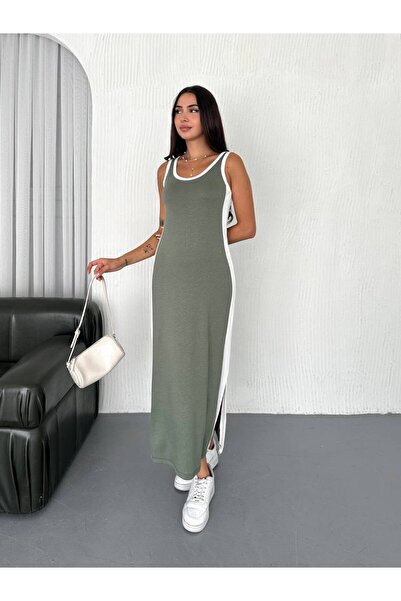 b buhari bykoc Γαρνιρισμένο Αμάνικο Κρεμαστό σχιστό αθλητικό casual modal υφασμάτινο φόρεμα