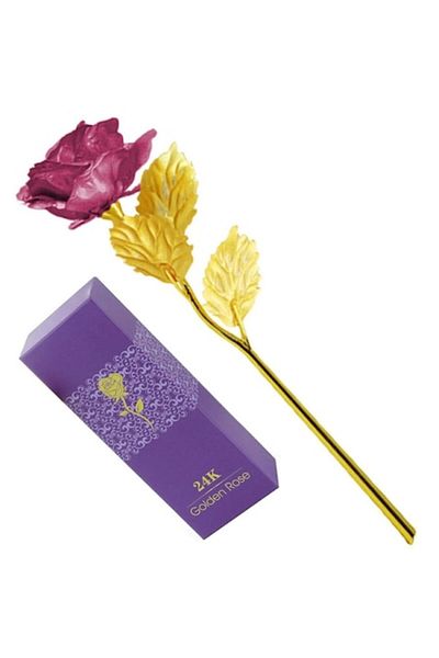 OEM Eternal Metal Rose, Gold-Plated, Elegant Box, 23 x 8 cm, Violet Petals