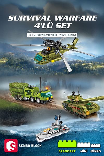 Sembo Block Survival Warfare 4 Military Vehicles Building Block Set 792 Pieces