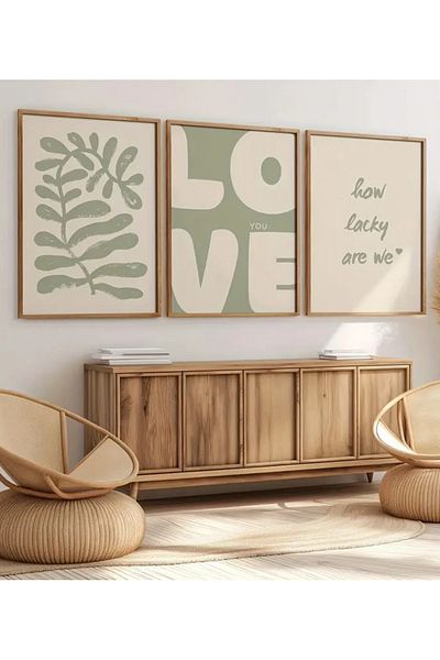 NT Handmade Natural Wooden Framed Uv Printing 3-Piece Love You Written Painting Set – Modern & Stylish Wall Decor