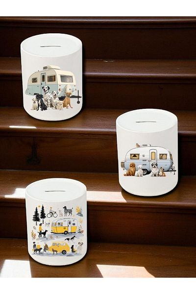 lili hediyelik Dog and Caravan Printed Piggy Bank - Home Kitchen Office Workplace Item