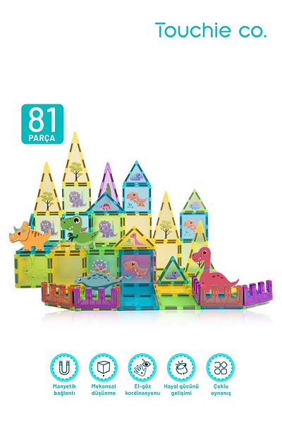 Touchie Co Dinosaur Themed Magnetic Magnetic Building Block Set 81 Pieces