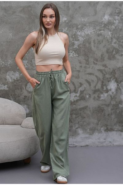 Rich Star Wide Leg Elastic Waist Thin Fabric Trousers