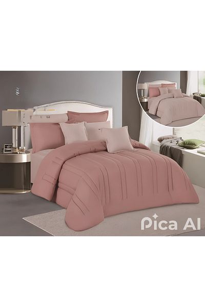 RedRosa Double bed sheet set, hotel print, double sided, to add beauty to your room decor, 8 pieces, quilt size 260x240 cm