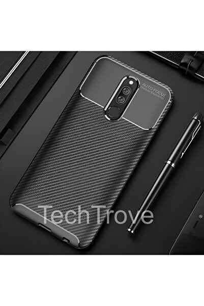 TechTrove Xiaomi Redmi 8 Kılıf Kamera Korumalı Darbe Emici Karbon Fiber Desen...