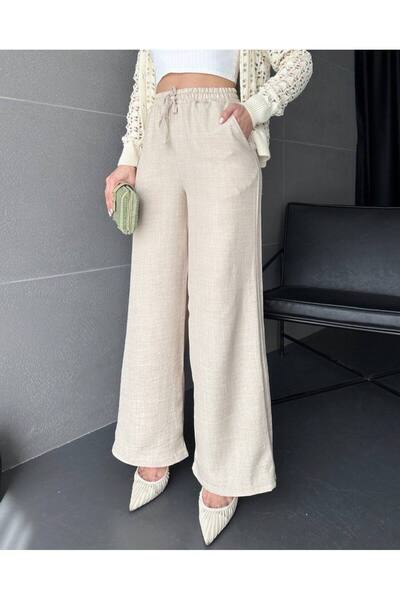 dignus بنطلون كتان باليه واسع الساق مع خصر مطاطي