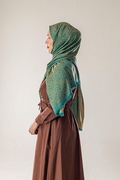 FLEUR SOİE Olive Dusk Patterned Woven Cotton Scarf