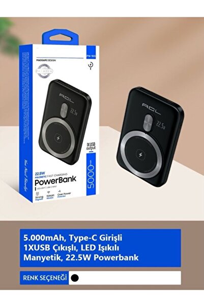 ACL PW-103 5.000mAh 22.5W, Manyetik Type-C Girişli 1xusb-A Çıkış Powerbank
