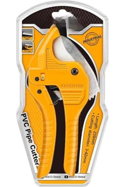fitto Ratchet PVC Pipe Cutter with Auto Open Function, 230mm, Yellow