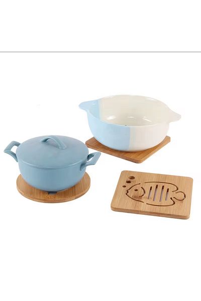 BKC HOME Bamboo Tray Fish Patterned